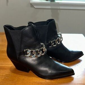 Marc Fisher Black Ankle Booties with Silver Chain Detail
